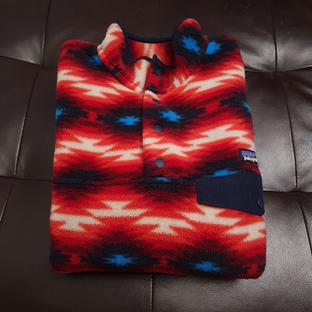 Patagonia Synchilla Snap-T Fleece Pullover Red Wild Desert Aztec Women's Size S - Picture 15 of 15